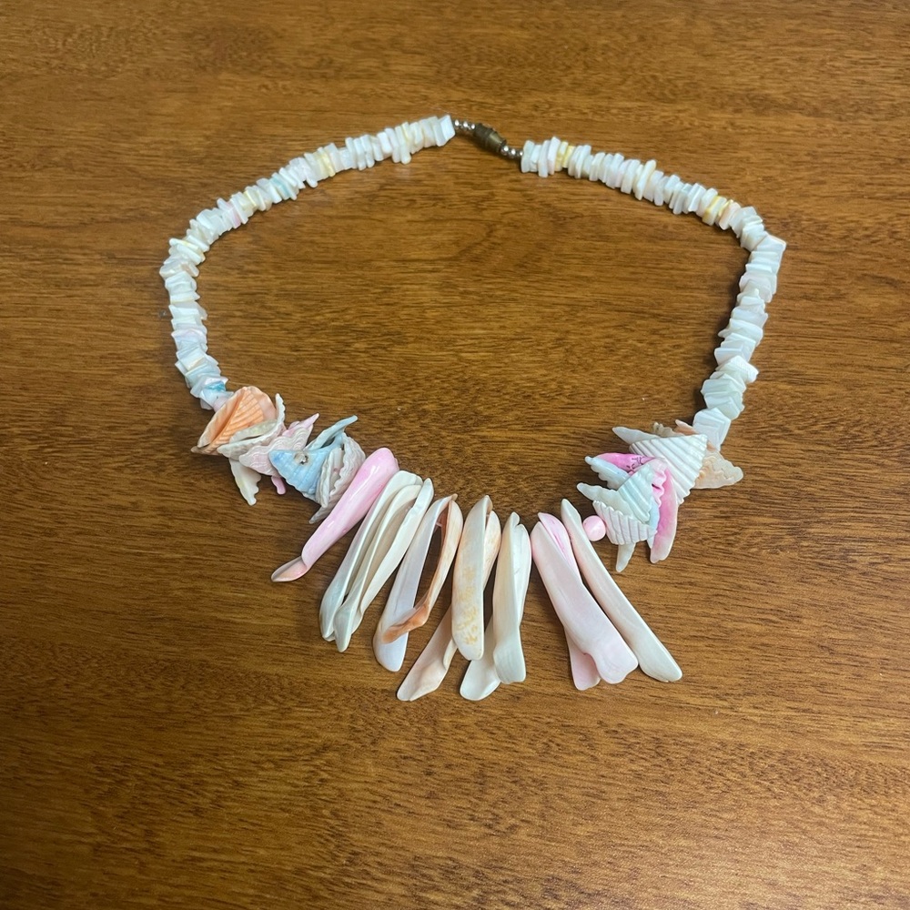 Chic Puka Shell Necklace with Pink and Cream Hues